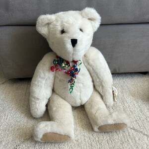 Vintage 1992 Vermont Teddy Bear Co. White Jointed 21" Birthday Ribbon NWT